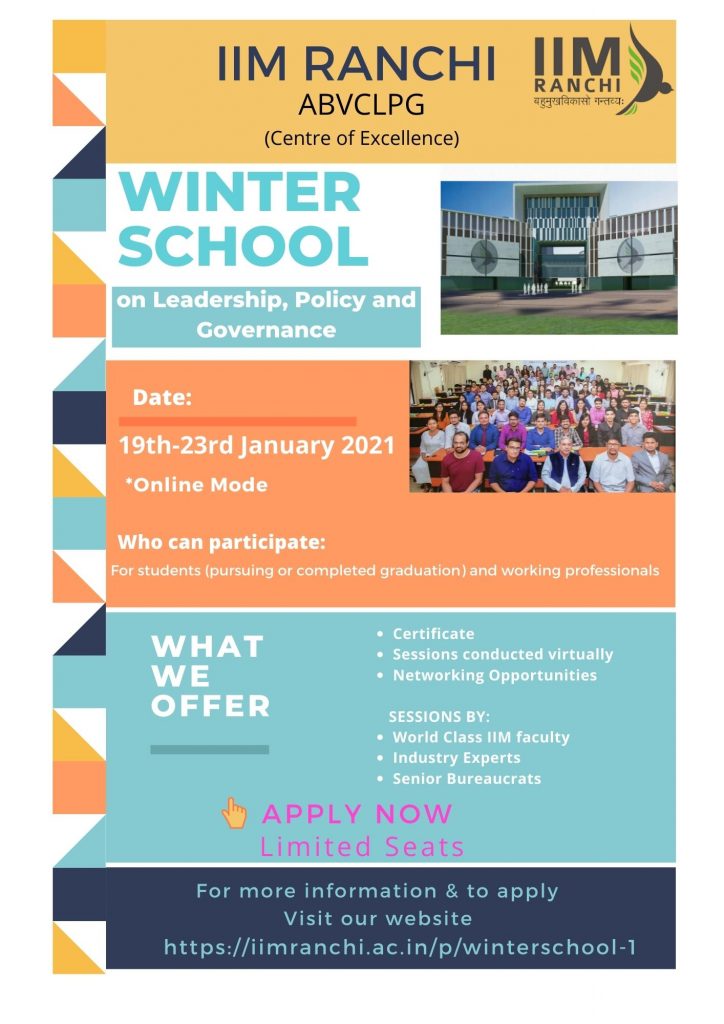 IIM Ranchi Announces Winter School On Leadership, Policy And Governance From 19th January to 23rd January 2021