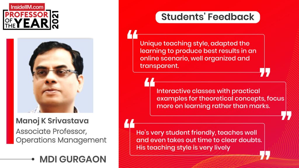 Meet MDI Gurgaon Professor Of The Year 2021 - Prof. Manoj Kumar Srivastava
